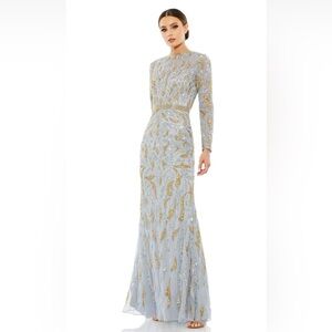 NWT Mac Duggal Beaded Silver and Gold Evening Gown